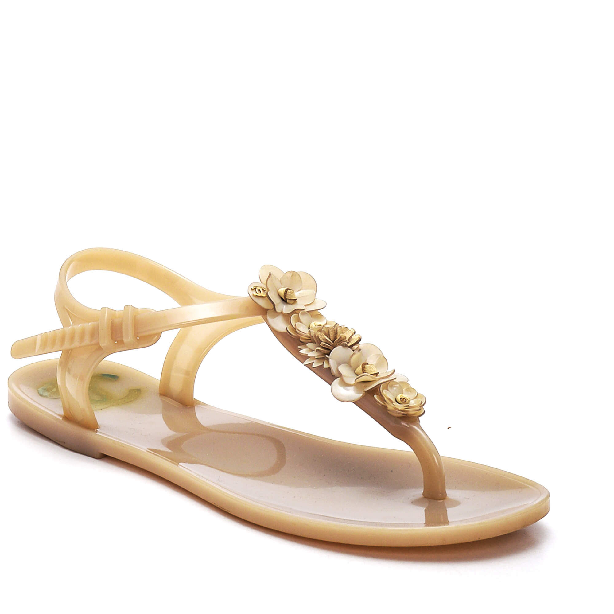 Chanel - Ivory Plexi Camellia Sandals 